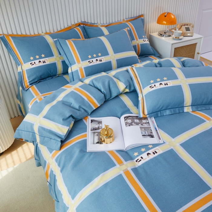 91家纺网 家纺一手货源 找家纺 杜先生 2023新款全棉加厚磨毛系列四件套 星格-蓝