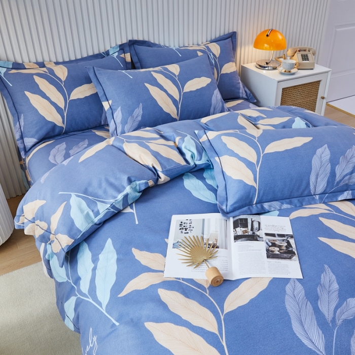 91家纺网 家纺一手货源 找家纺 杜先生 2023新款全棉加厚磨毛系列四件套 叶叶相随-蓝