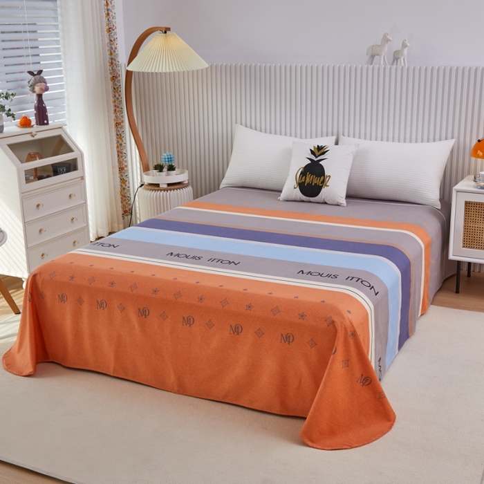 91家纺网 家纺一手货源 找家纺 杜先生22新款全棉加厚磨毛系列床单 圣托里尼-桔（圆角床单）