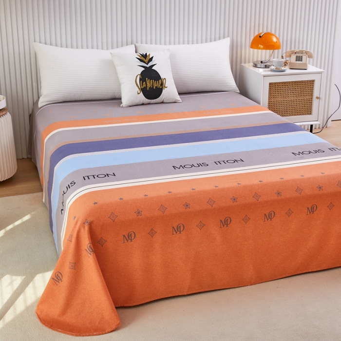 91家纺网 家纺一手货源 找家纺 杜先生22新款全棉加厚磨毛系列床单 圣托里尼-桔（圆角床单）