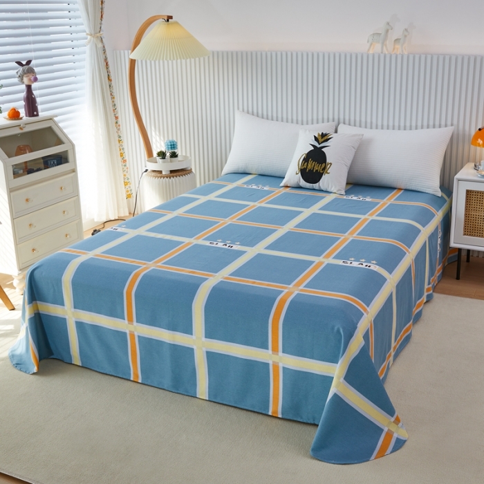 91家纺网 家纺一手货源 找家纺 杜先生22新款全棉加厚磨毛系列床单 星格-蓝（圆角床单）