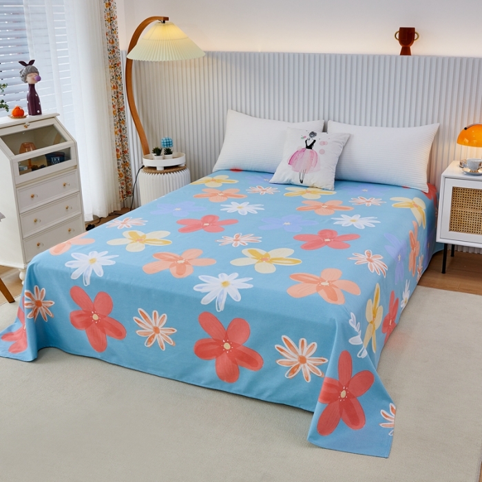 91家纺网 家纺一手货源 找家纺 杜先生22新款全棉加厚磨毛系列床单 花语时光-蓝（直角床单）