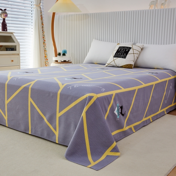 91家纺网 家纺一手货源 找家纺 杜先生22新款全棉加厚磨毛系列床单 快乐露营-灰（直角床单）