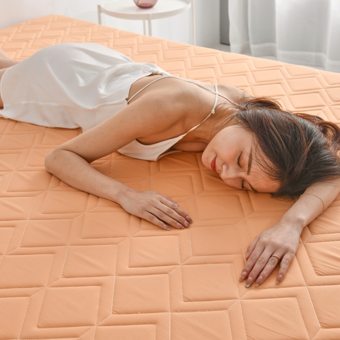 91家纺网 家纺一手货源 找家纺 鑫钰 2023新款全棉加厚抗菌大豆纤维床垫 艾诺-橙