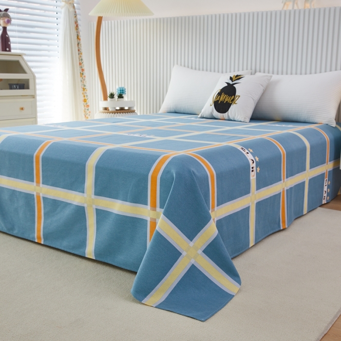91家纺网 家纺一手货源 找家纺 杜先生22新款全棉加厚磨毛系列床单 星格-蓝（直角床单）