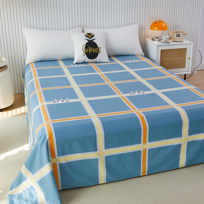 91家纺网 家纺一手货源 找家纺 杜先生22新款全棉加厚磨毛系列床单 星格-蓝（直角床单）