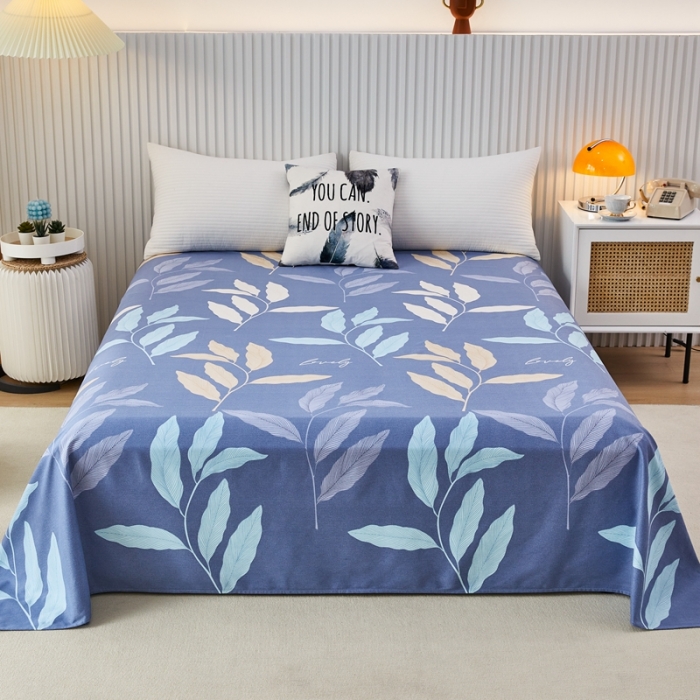 91家纺网 家纺一手货源 找家纺 杜先生22新款全棉加厚磨毛系列床单 叶叶相随-蓝（直角床单）