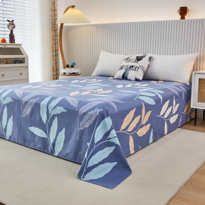 91家纺网 家纺一手货源 找家纺 杜先生22新款全棉加厚磨毛系列床单 叶叶相随-蓝（直角床单）