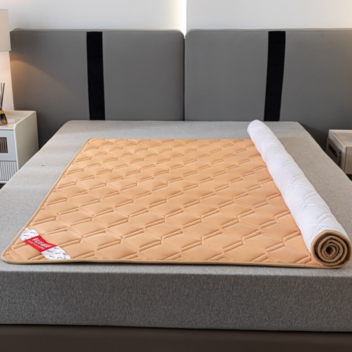 91家纺网 家纺一手货源 找家纺 鑫钰 22年新款全棉大豆色织床护垫纯色保护垫 橙