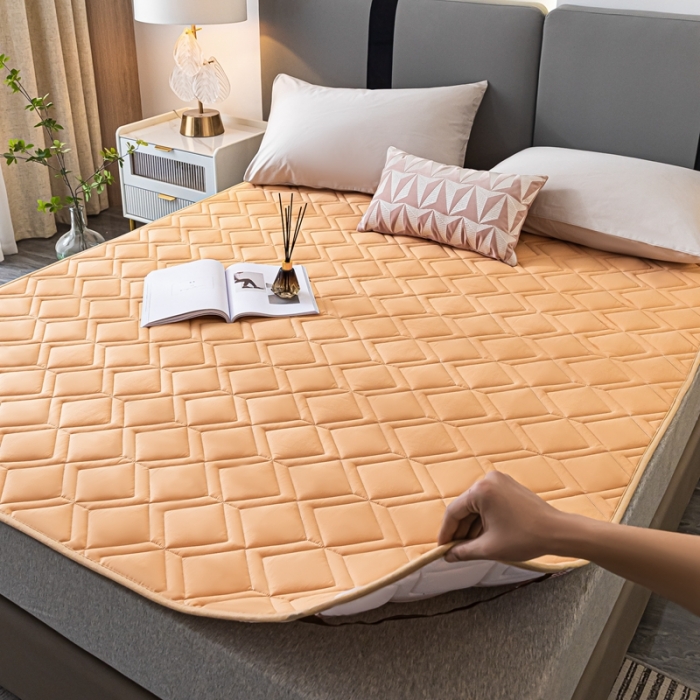 91家纺网 家纺一手货源 找家纺 鑫钰 22年新款全棉大豆色织床护垫纯色保护垫 橙