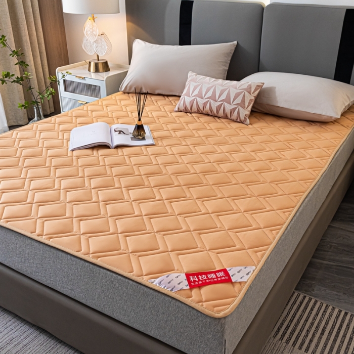 91家纺网 家纺一手货源 找家纺 鑫钰 22年新款全棉大豆色织床护垫纯色保护垫 橙