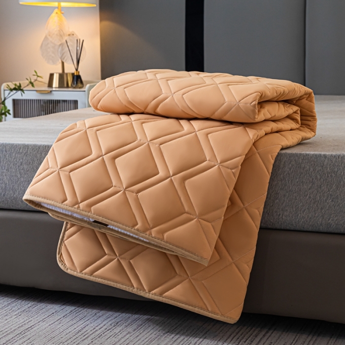 91家纺网 家纺一手货源 找家纺 鑫钰 22年新款全棉大豆色织床护垫纯色保护垫 橙