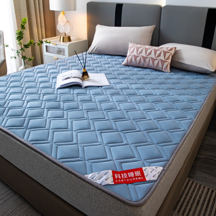 91家纺网 家纺一手货源 找家纺 鑫钰 22年新款全棉大豆色织床护垫纯色保护垫 蓝