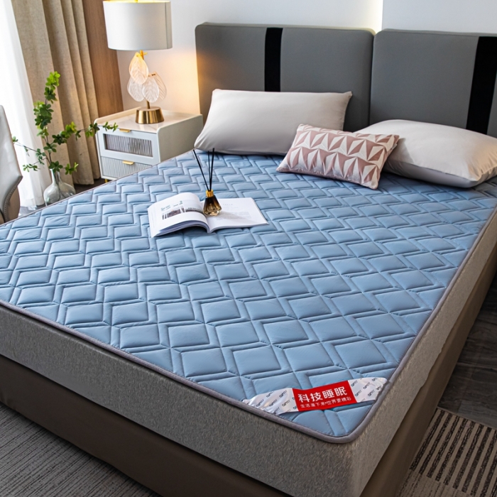 91家纺网 家纺一手货源 找家纺 鑫钰 22年新款全棉大豆色织床护垫纯色保护垫 蓝