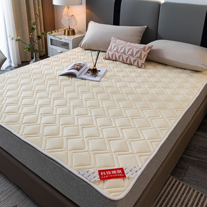 91家纺网 家纺一手货源 找家纺 鑫钰 22年新款全棉大豆色织床护垫纯色保护垫 米黄