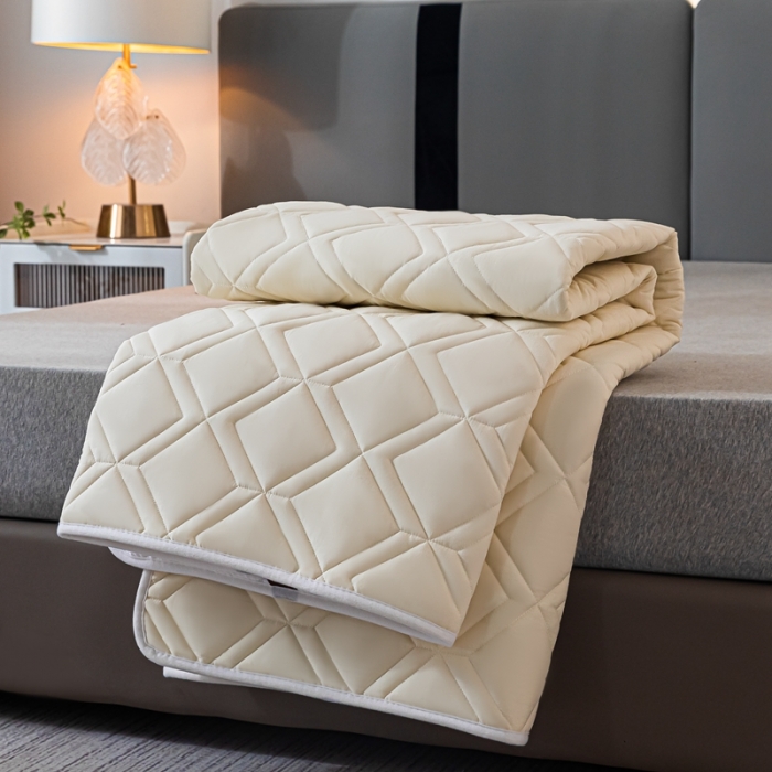 91家纺网 家纺一手货源 找家纺 鑫钰 22年新款全棉大豆色织床护垫纯色保护垫 米黄