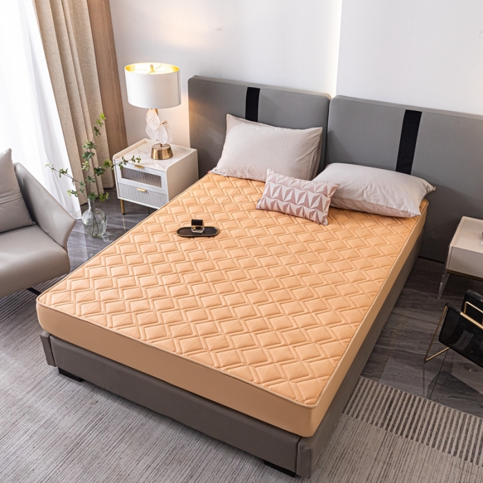 91家纺网 家纺一手货源 找家纺 鑫钰 2023新款全棉大豆床笠纯棉抗菌夹棉床笠床垫保护罩 橙