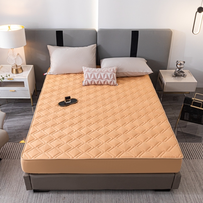 91家纺网 家纺一手货源 找家纺 鑫钰 2023新款全棉大豆床笠纯棉抗菌夹棉床笠床垫保护罩 橙