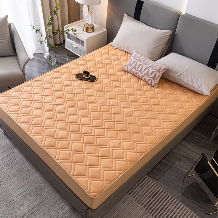 91家纺网 家纺一手货源 找家纺 鑫钰 2023新款全棉大豆床笠纯棉抗菌夹棉床笠床垫保护罩 橙