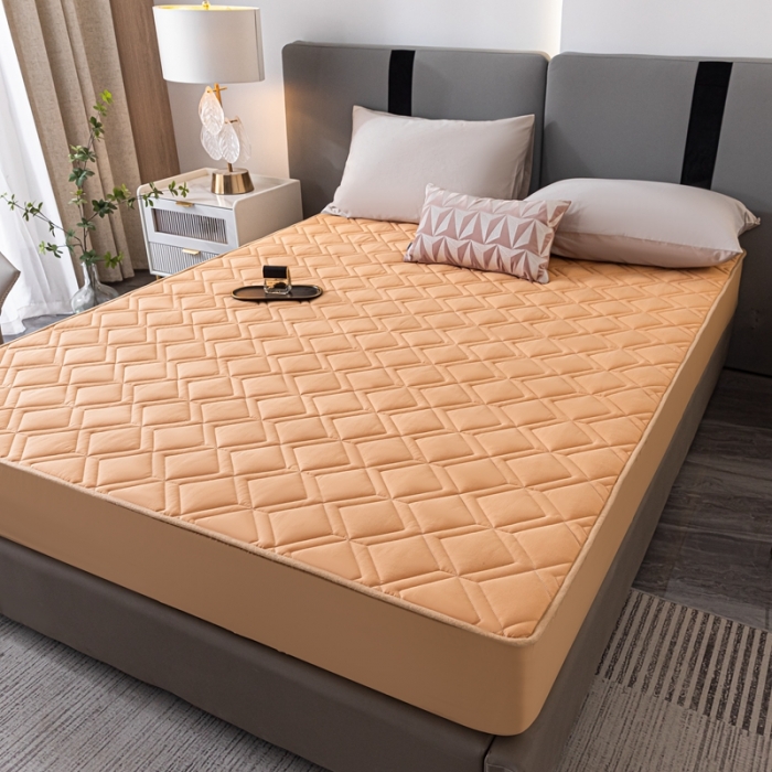 91家纺网 家纺一手货源 找家纺 鑫钰 2023新款全棉大豆床笠纯棉抗菌夹棉床笠床垫保护罩 橙