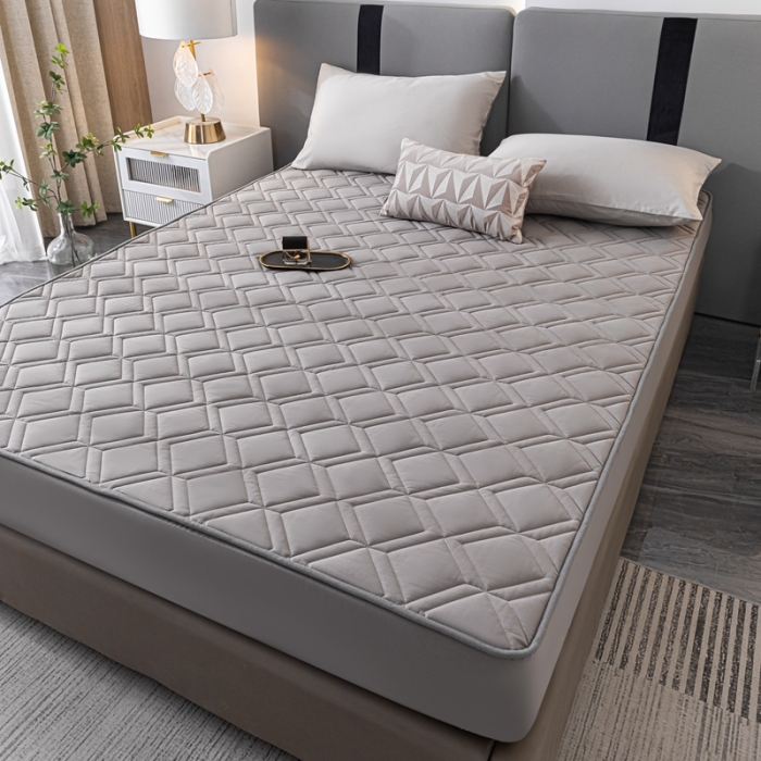 91家纺网 家纺一手货源 找家纺 鑫钰 2023新款全棉大豆床笠纯棉抗菌夹棉床笠床垫保护罩 灰