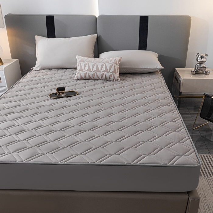 91家纺网 家纺一手货源 找家纺 鑫钰 2023新款全棉大豆床笠纯棉抗菌夹棉床笠床垫保护罩 灰