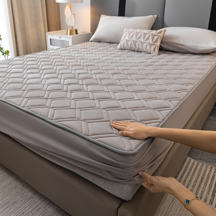 91家纺网 家纺一手货源 找家纺 鑫钰 2023新款全棉大豆床笠纯棉抗菌夹棉床笠床垫保护罩 灰