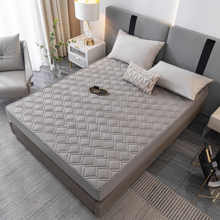 91家纺网 家纺一手货源 找家纺 鑫钰 2023新款全棉大豆床笠纯棉抗菌夹棉床笠床垫保护罩 灰