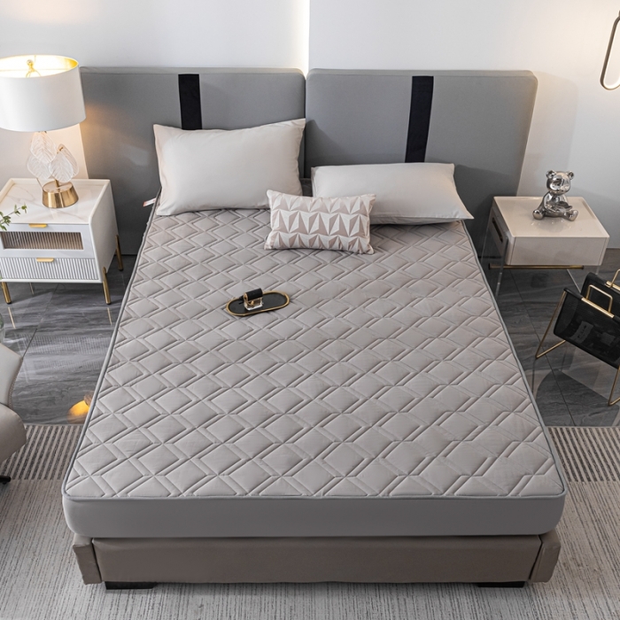 91家纺网 家纺一手货源 找家纺 鑫钰 2023新款全棉大豆床笠纯棉抗菌夹棉床笠床垫保护罩 灰