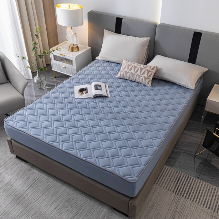 91家纺网 家纺一手货源 找家纺 鑫钰 2023新款全棉大豆床笠纯棉抗菌夹棉床笠床垫保护罩 蓝