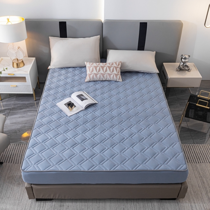 91家纺网 家纺一手货源 找家纺 鑫钰 2023新款全棉大豆床笠纯棉抗菌夹棉床笠床垫保护罩 蓝