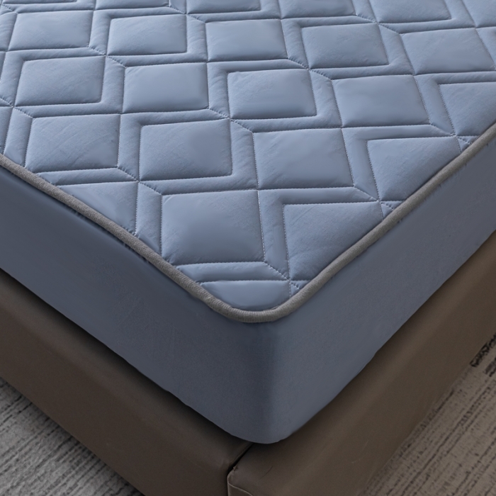 91家纺网 家纺一手货源 找家纺 鑫钰 2023新款全棉大豆床笠纯棉抗菌夹棉床笠床垫保护罩 蓝