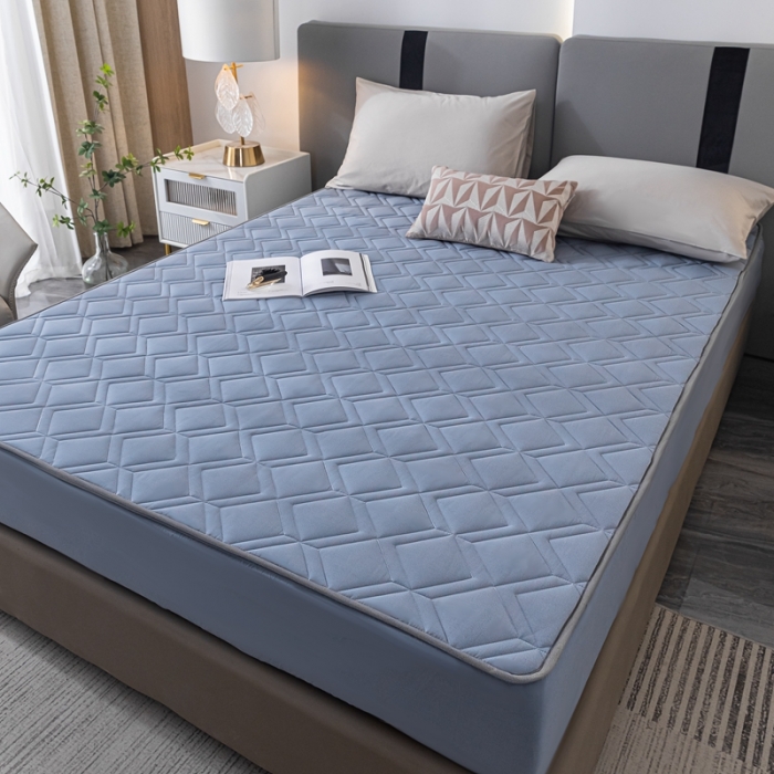 91家纺网 家纺一手货源 找家纺 鑫钰 2023新款全棉大豆床笠纯棉抗菌夹棉床笠床垫保护罩 蓝