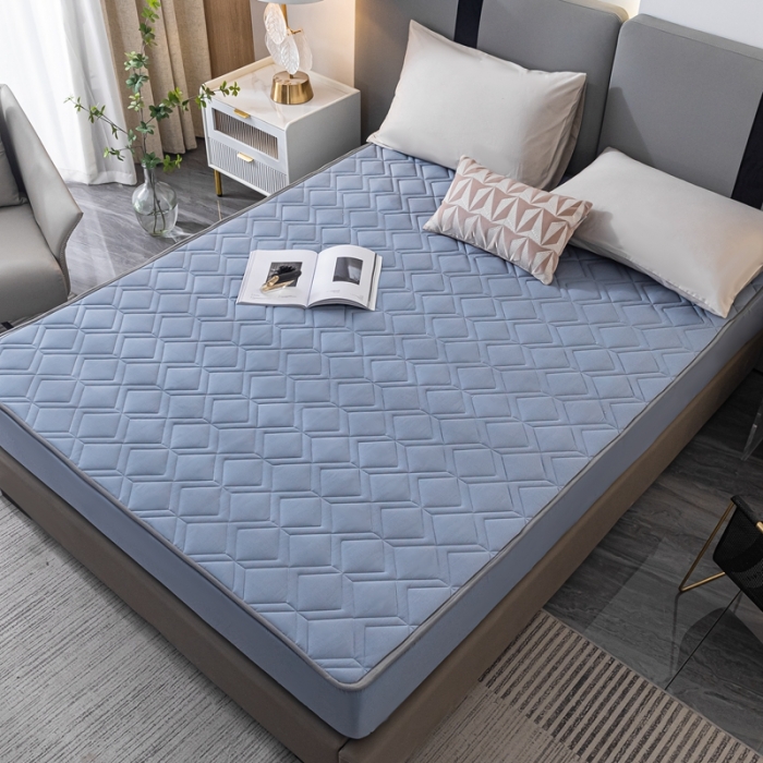 91家纺网 家纺一手货源 找家纺 鑫钰 2023新款全棉大豆床笠纯棉抗菌夹棉床笠床垫保护罩 蓝