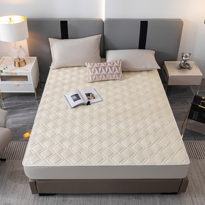 91家纺网 家纺一手货源 找家纺 鑫钰 2023新款全棉大豆床笠纯棉抗菌夹棉床笠床垫保护罩米白