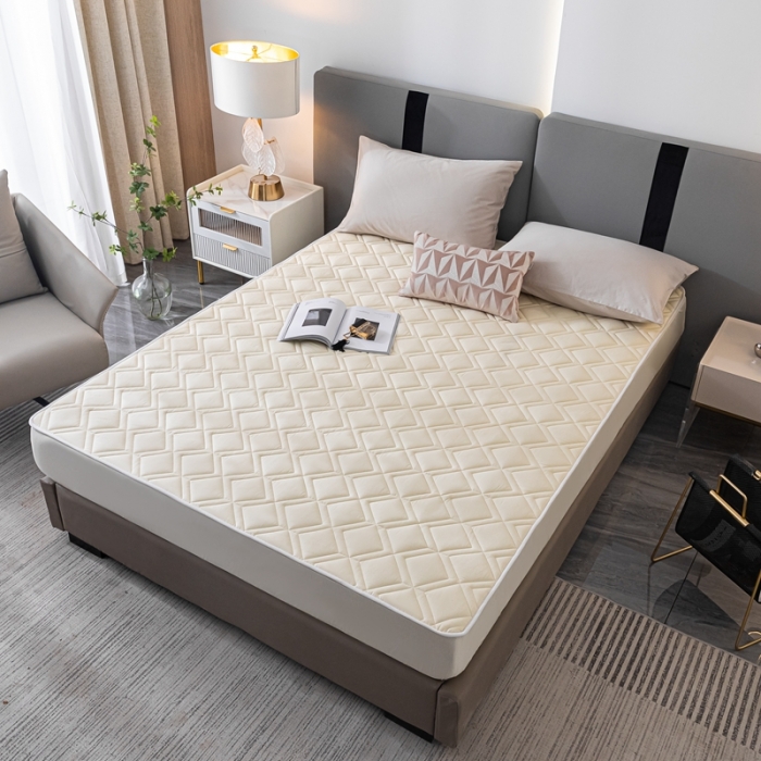 91家纺网 家纺一手货源 找家纺 鑫钰 2023新款全棉大豆床笠纯棉抗菌夹棉床笠床垫保护罩米白