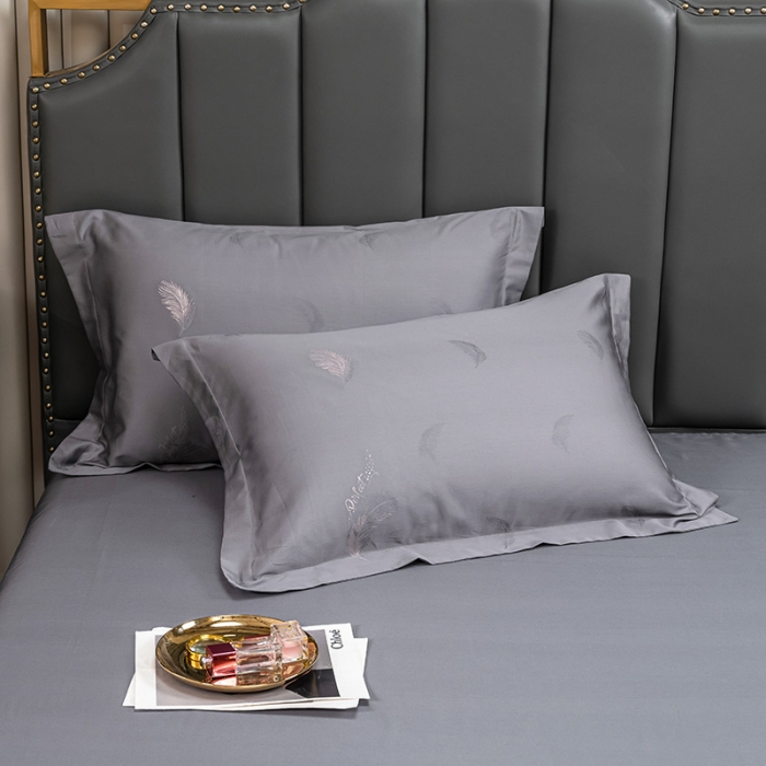 91家纺网 家纺一手货源 找家纺 品乐2023新款120支苏绣锦缎四件套 轻之妙恋-铂金灰