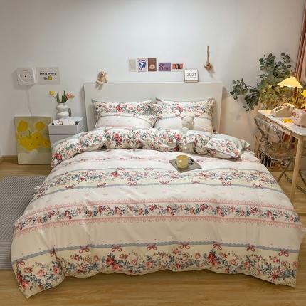 91家纺网 家纺一手货源 找家纺 昊翔 2024新款13372全棉印花四件套 思恋白