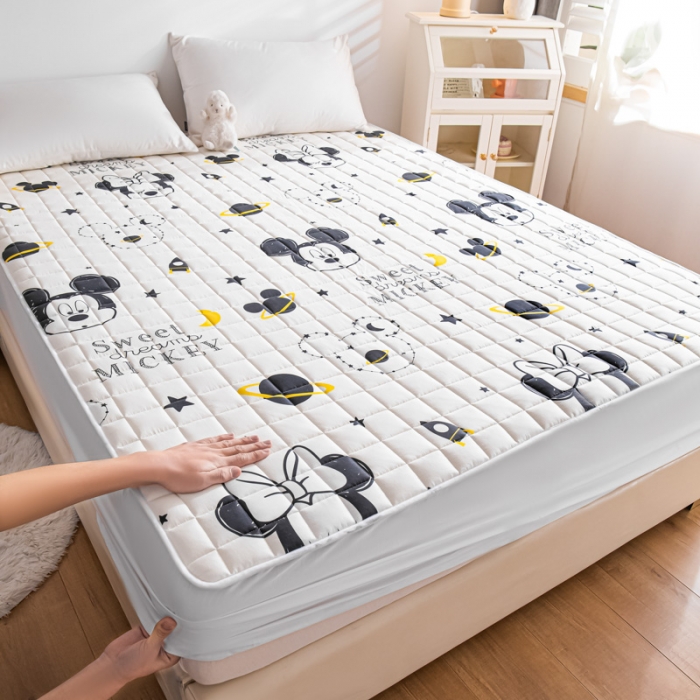 91家纺网 家纺一手货源 找家纺 鑫钰 2023新款迪士尼全棉床笠纯棉抗菌床罩席梦思保护套 米奇-黑