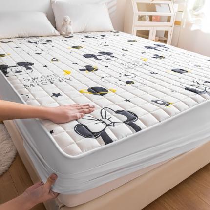 鑫钰 2023新款迪士尼全棉床笠纯棉抗菌床罩席梦思保护套 米奇-黑