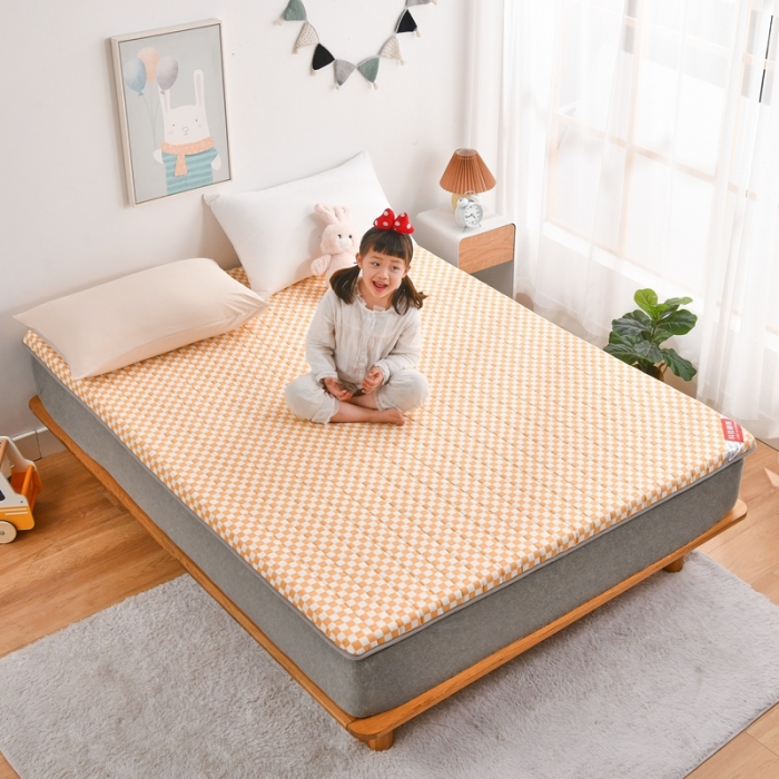 91家纺网 家纺一手货源 找家纺 鑫钰  2023全棉新款全棉棋盘格榻榻米加厚床垫 棋盘格 橙
