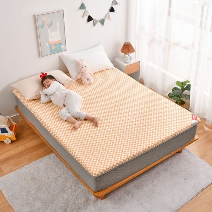 91家纺网 家纺一手货源 找家纺 鑫钰  2023全棉新款全棉棋盘格榻榻米加厚床垫 棋盘格 橙