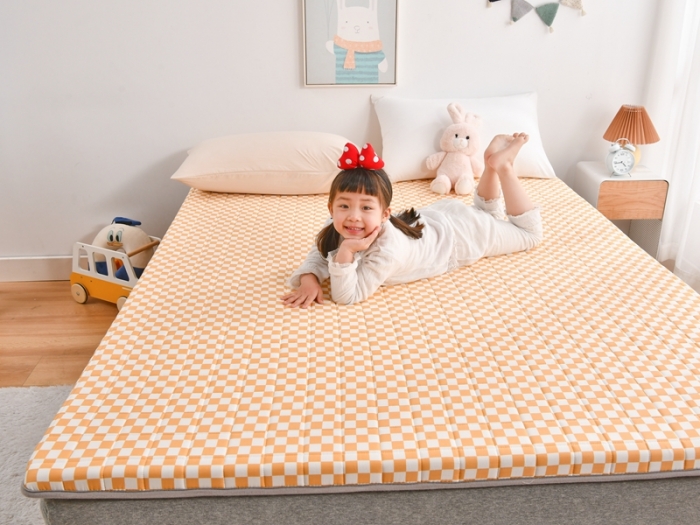 91家纺网 家纺一手货源 找家纺 鑫钰  2023全棉新款全棉棋盘格榻榻米加厚床垫 棋盘格 橙