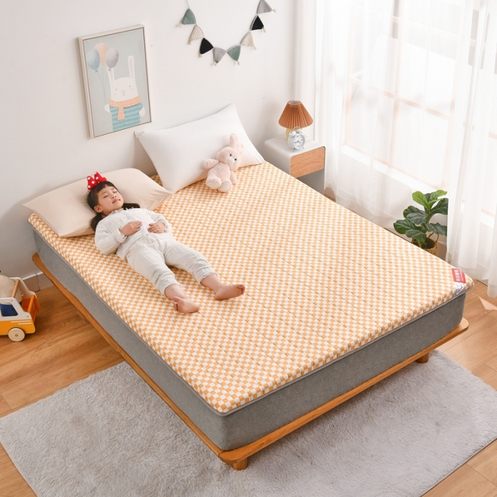 91家纺网 家纺一手货源 找家纺 鑫钰  2023全棉新款全棉棋盘格榻榻米加厚床垫 棋盘格 橙