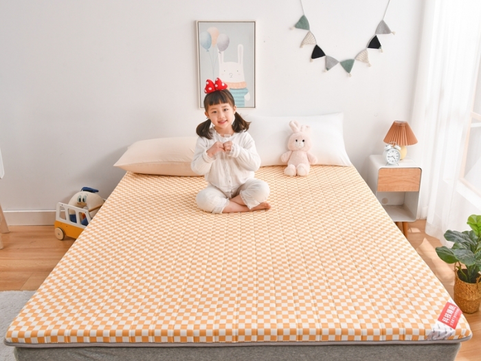 91家纺网 家纺一手货源 找家纺 鑫钰  2023全棉新款全棉棋盘格榻榻米加厚床垫 棋盘格 橙