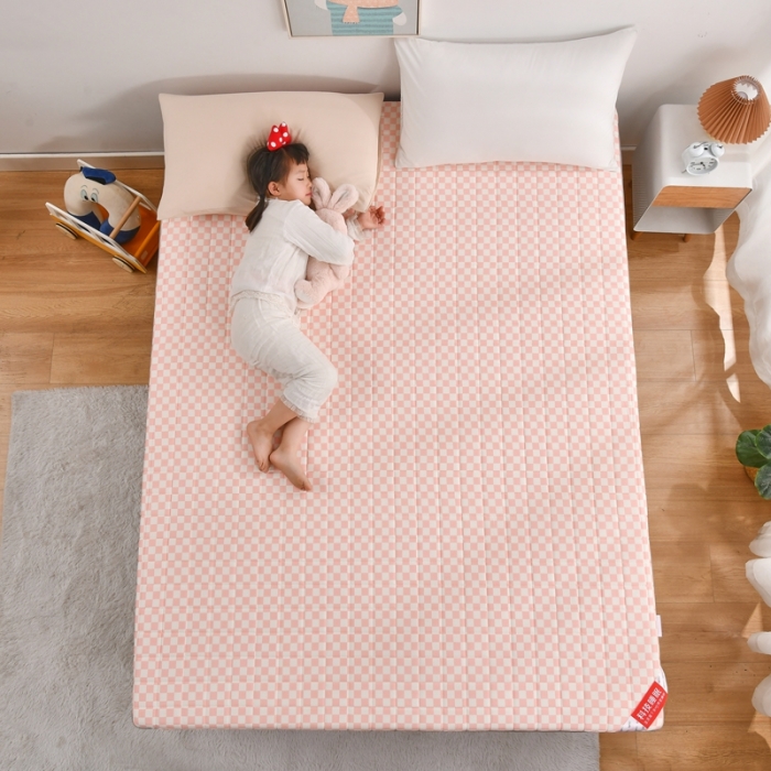 91家纺网 家纺一手货源 找家纺 鑫钰  2023全棉新款全棉棋盘格榻榻米加厚床垫 棋盘格 粉