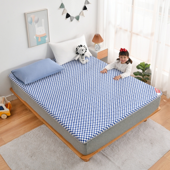91家纺网 家纺一手货源 找家纺 鑫钰  2023全棉新款全棉棋盘格榻榻米加厚床垫 棋盘格 蓝