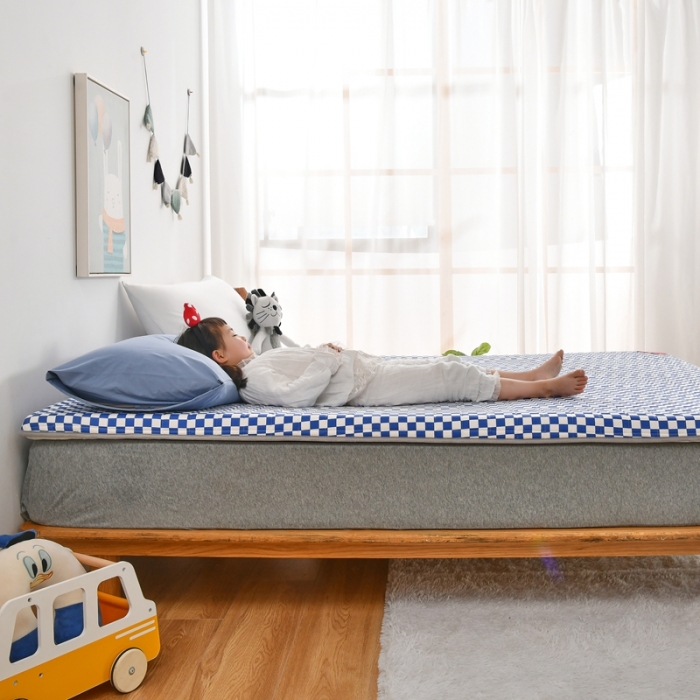 91家纺网 家纺一手货源 找家纺 鑫钰  2023全棉新款全棉棋盘格榻榻米加厚床垫 棋盘格 蓝