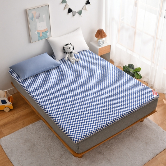 91家纺网 家纺一手货源 找家纺 鑫钰  2023全棉新款全棉棋盘格榻榻米加厚床垫 棋盘格 蓝
