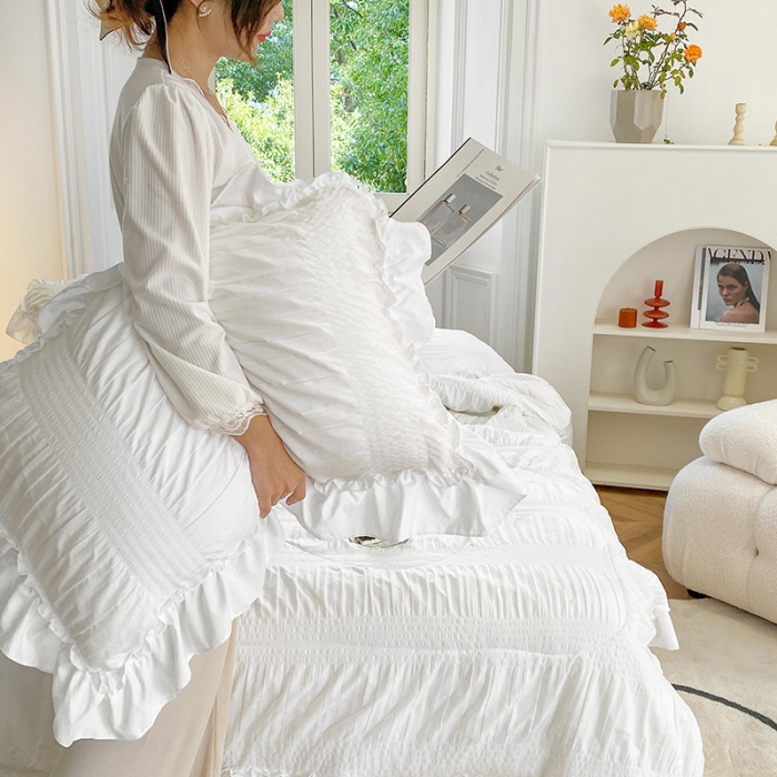 91家纺网 家纺一手货源 找家纺 吾诺 2022 梦幻泡泡纱夏被四件套公主风小清新韩版 梦幻白